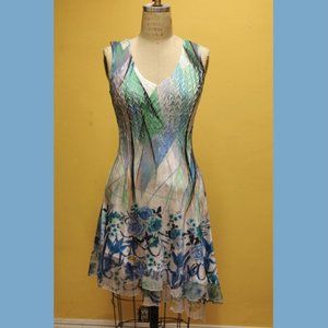 Beautiful Floral Multicolor Satin Like Dress S